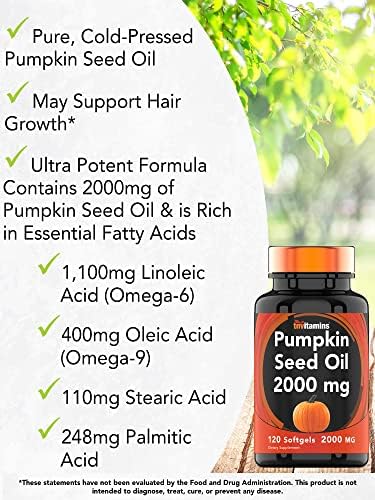 Pumpkin Seed Oil - 2000 MG x 120 Softgels | Pumpkin Seed Oil for Hair Growth* | Pumpkin Seed Oil Extract Supplement for Bladder Control* | Non-GMO