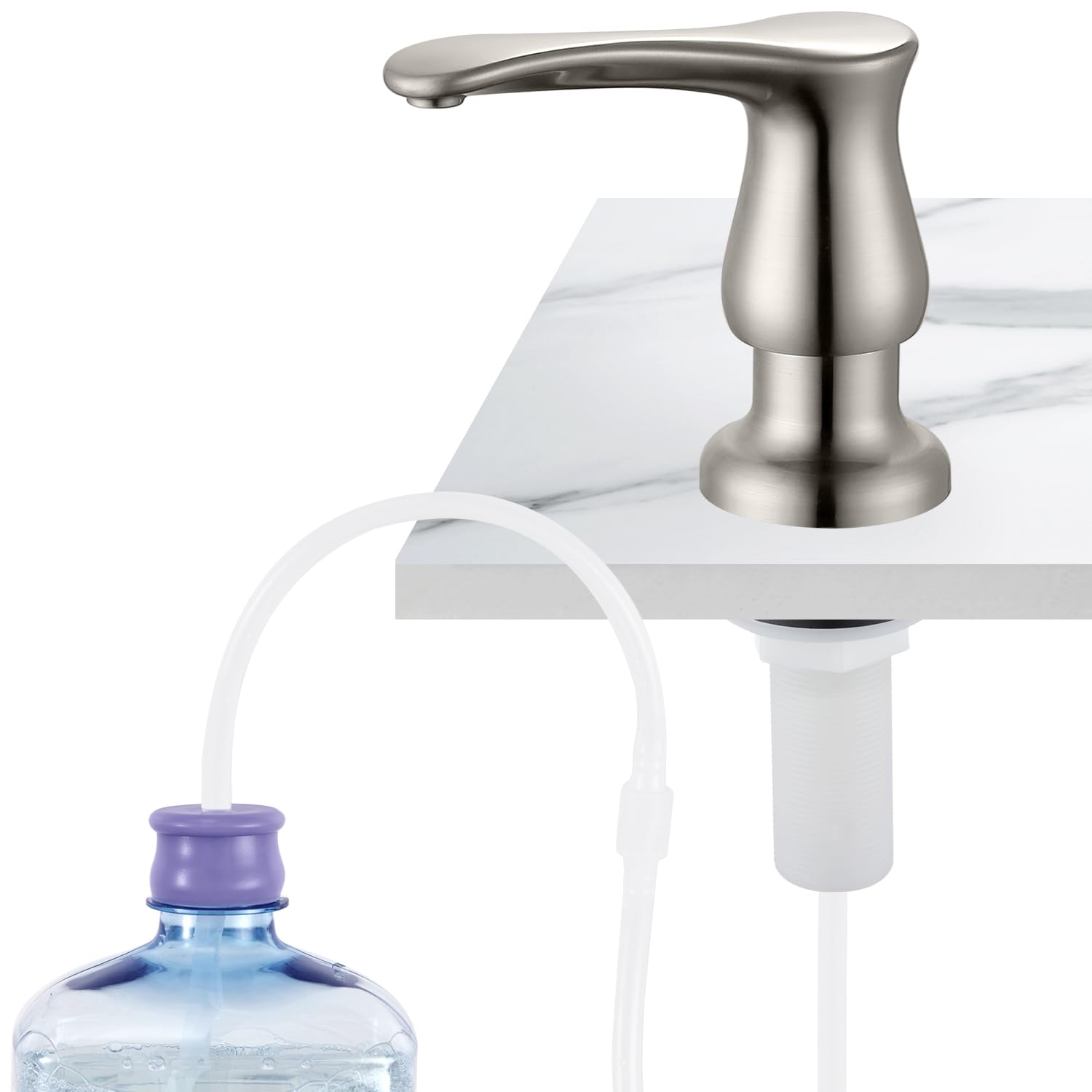 GAGALIFE Kitchen Sink Soap Dispenser Brushed Nickel, Under Sink Soap Dispenser with 40" Silicone Extension Tube, Say Goodbye to Frequent Refills