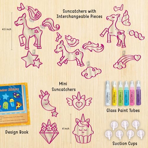 Imagimake Window Art Unicorn | Stained Glass Kit | Unicorn Girls Toys Age 6-8 | 6 Year Old Girl Birthday Gift | Art and Crafts for Girls 8-12 | DIY Suncatcher Kit for 5,6,7,8,9,10,11,12 Year Old Kids