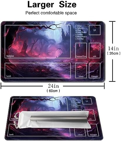 MTG Playmat Size 24x14in Free Storage Bags Non-Slip Backing Printing, Ideal for Card Game Enthusiasts TCG Playmat (with Zone,Crimson Forest)