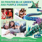Large 3D Printed Dragon,24 Inch 3D Dragon Toys,Bigger Fidget Crystal Animals Toys, 3D Printed Articulated Animals for Home Office Car Desk Decor(Blue Green Purple)