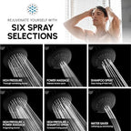 Luxury Spa Series, 6 Spray Setting, 4.5 Inch Adjustable High Pressure Shower Head Fixture for Hard Water, 360-Degree Tilt Massage Shower System - Matte Black