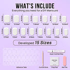 BTArtbox French Tip Press On Nails - Short Press on Nails Square, Glue On Nails for Women Gift, Supremely Fit Natural Stick On Nails in 15 Sizes - 30 Fake Nails Kit, Classic French