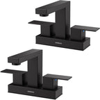 Matte Black Bathroom Sink Faucet, Hurran 4 inch Bathroom Faucets for Sink 3 Hole with Pop-up Drain and Supply Lines, Stainless Steel 2-Handle Faucet for Vanity RV Restroom, 2 Pack