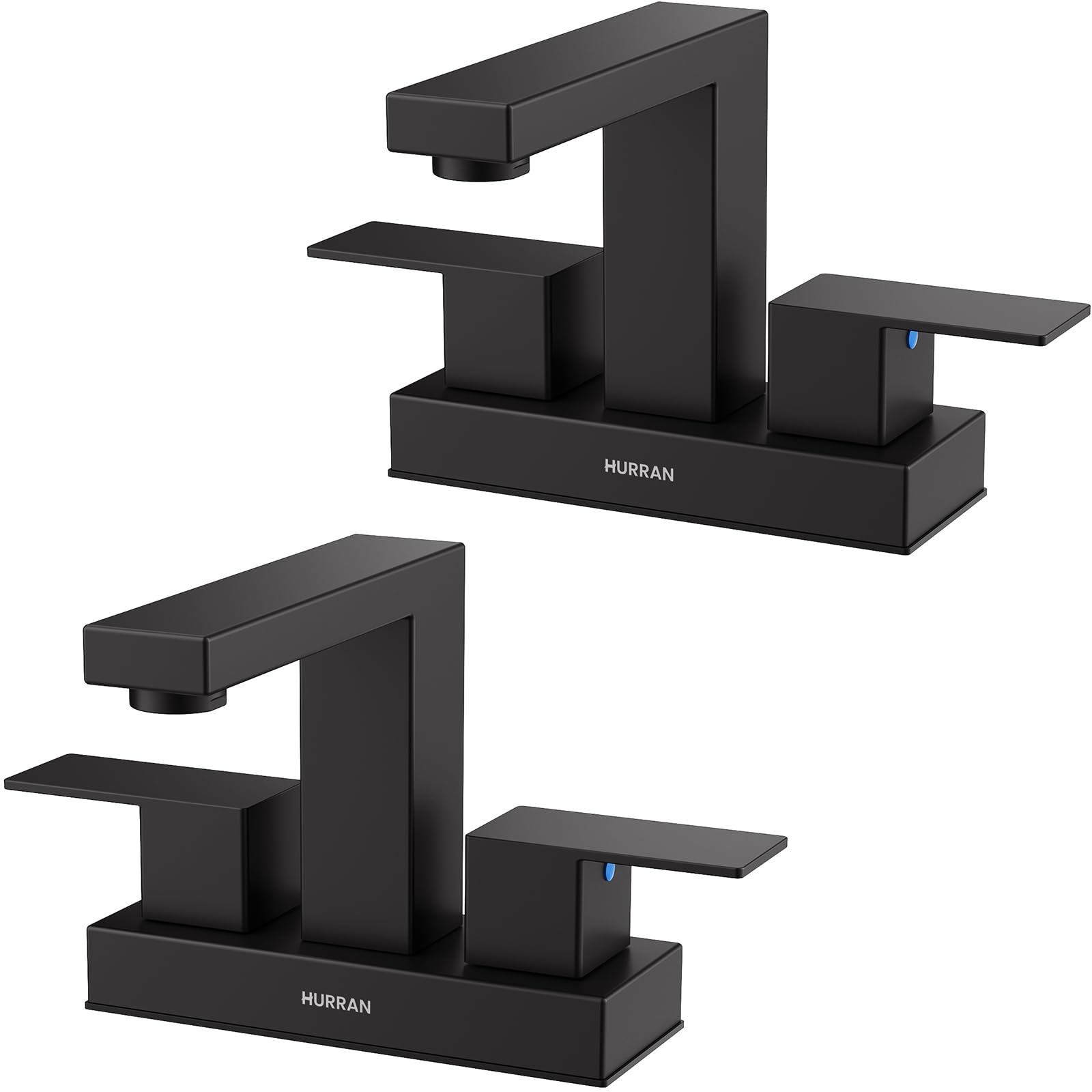 Matte Black Bathroom Sink Faucet, Hurran 4 inch Bathroom Faucets for Sink 3 Hole with Pop-up Drain and Supply Lines, Stainless Steel 2-Handle Faucet for Vanity RV Restroom, 2 Pack