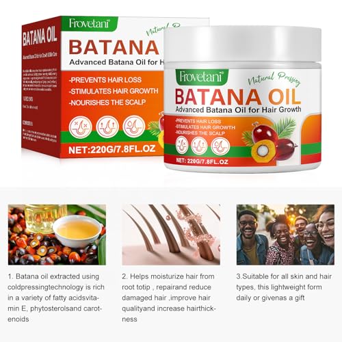 Frovetani Batana Oil from Honduras for Hair Growth, 100% Organic Raw , Promotes Hair Thickness, Healthier & Strengthening, Prevents Hair Loss 7.8FL.OZ