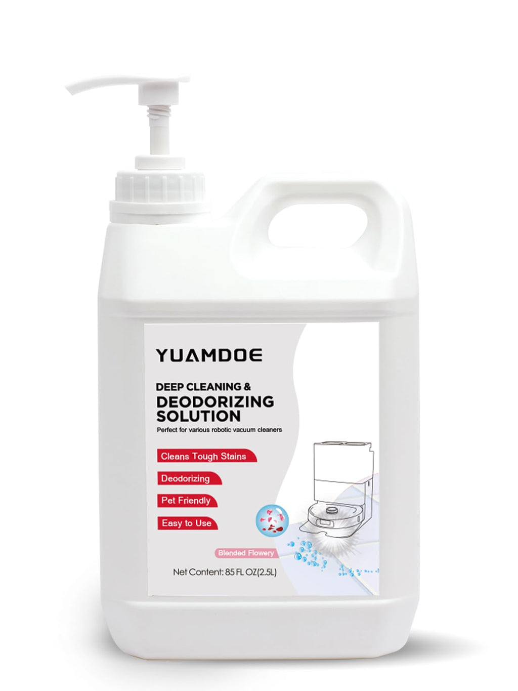 Yuamdoe Deep Cleaning & Deodorizing Solution, 85 FL OZ/2.5L, Designed for Roborock, Compatible with Saros Series, S8 Series, S7 Series, Q Revo Series,Q Series, Blended Flowery
