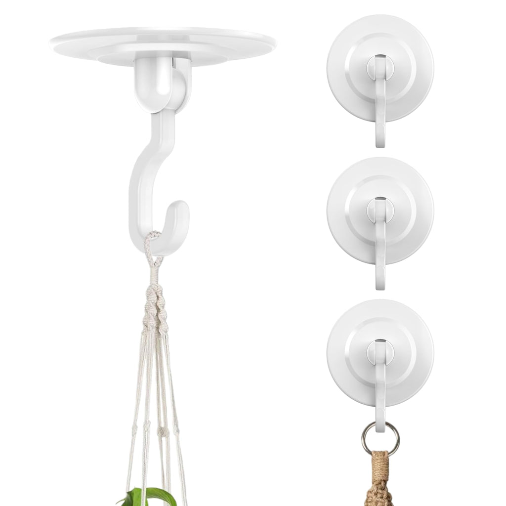 Adhesive Wall & Ceiling Decor Hooks: 4-Pack 3 lbs Heavy Duty No-Drill 360° Swivel Adjustable for Hanging Home Accents Lights Plants Wind Chimes Compatible with 3M Command Strips