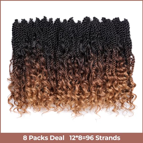 ToyoTress Boho Island Twist Crochet Hair - 12 Inch 8 Packs Short Bob Ombre Brown 3 Tones Boho Havana Twist Crochet Braids Synthetic Braiding Hair (12 Inch,8P-OT30/27)