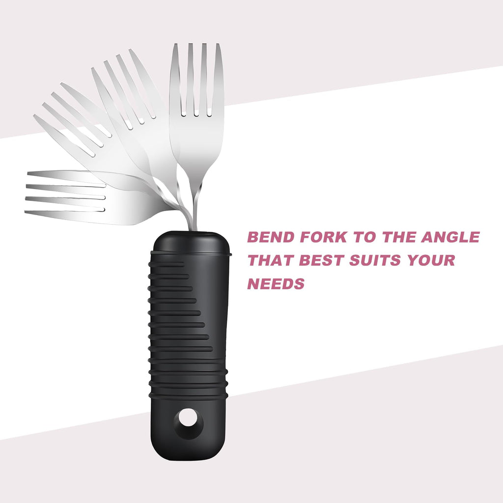 YPCBYNBS Adaptive Utensils,Easy Grip Silverware,Built Up Bendable Fork,Teaspoon,Tablespoon and Knife for Elderly,Hand Tremors,Arthritis and Parkinson's Patients,4 Piece Set