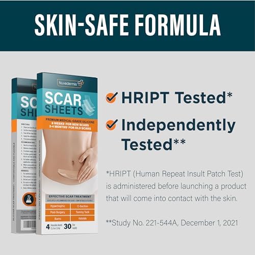 NUVADERMIS Silicone Scar Sheets – Extra Long Medical-Grade Scar Sheets for C-Section, Tummy Tuck, Keloid, and Surgical Scars – Reusable and Effective – Pack of 4 – Dark Tone