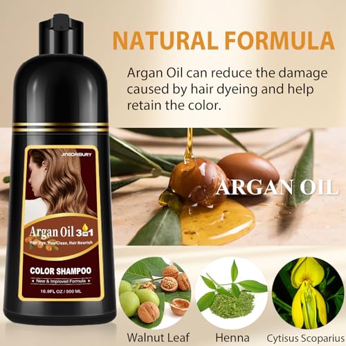 Wine Red Hair Dye Shampoo, 3 in 1 Argan Oil Hair Color Shampoo for Women & Men, Instant Red Shampoo Hair Dye for Gray Hair, Semi-Permanent Hair Color Lasts 4 Weeks, Salon-Quality, Easy to Use at Home