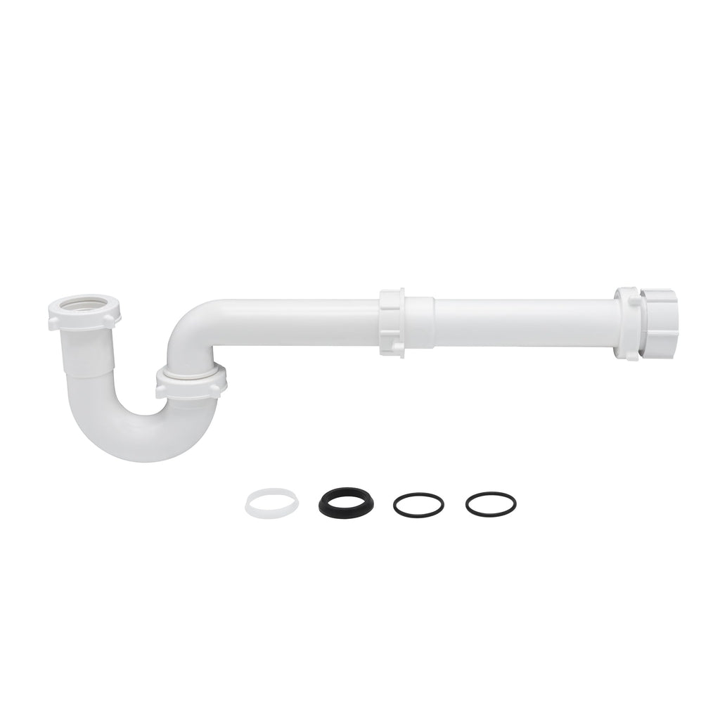 JB Products 1-1/2 Inch Bayonet P-Trap Kit, Patented Polypropylene with PVC Marvel Adapter, Includes J-Bend, Flanged Wall Arm, Bayonet Reducing Bushing, O-Rings & Washers, Turn & Click Nuts