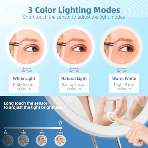 30X Magnifying Mirror with Light, Large 6'' Magnifying Makeup Mirror with Light 30X, Travel Mirror with 30X High Magnification Compact 30X Magnified Mirror with Light, 3 Suction Cup & Adjustable Stand