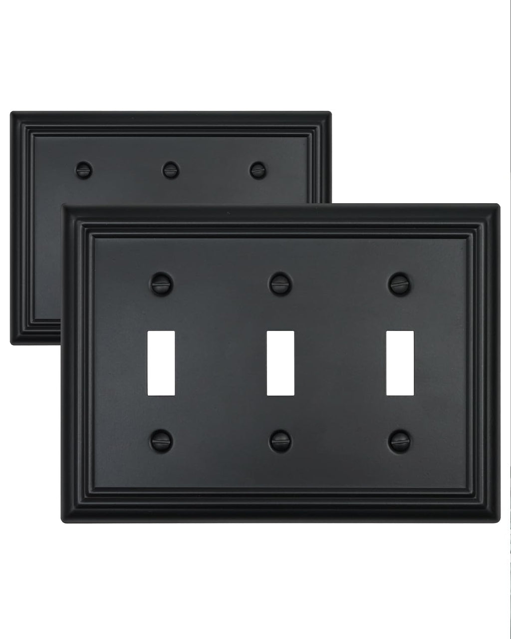 ZILLSEA Decorative Framed Design Switch Plates Outlet Covers, Duable Metal Wall Plates (Black/3 Toggle 2 Pack)