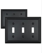 ZILLSEA Decorative Framed Design Switch Plates Outlet Covers, Duable Metal Wall Plates (Black/3 Toggle 2 Pack)
