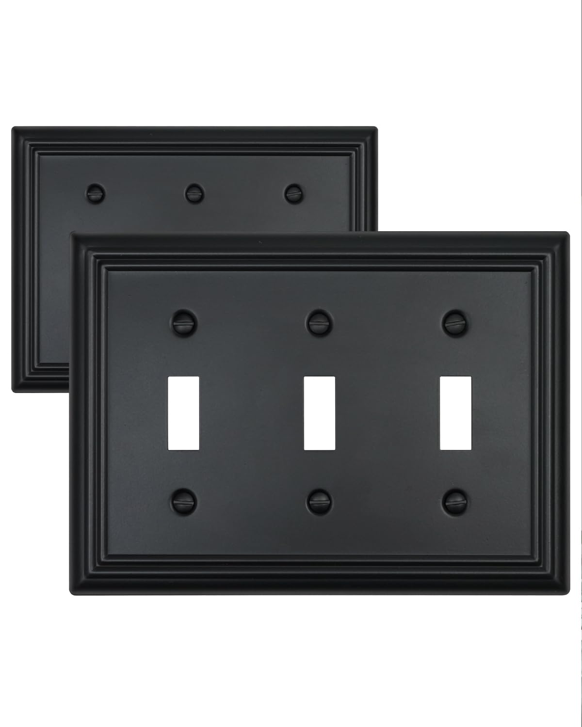 ZILLSEA Decorative Framed Design Switch Plates Outlet Covers, Duable Metal Wall Plates (Black/3 Toggle 2 Pack)