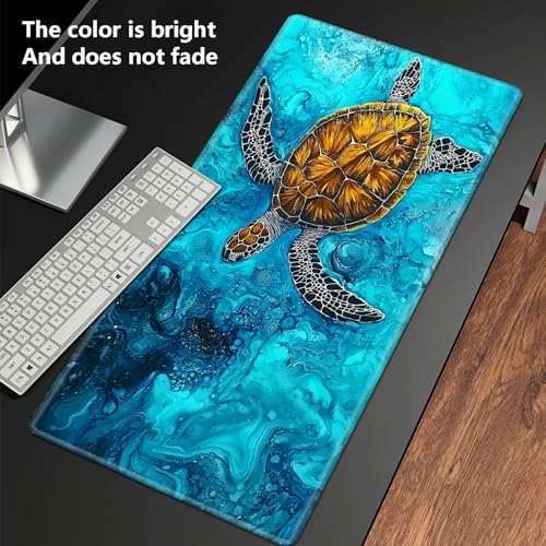 Playmats for Magic: The Gathering MTG Card Game Mat Plus 50 Pcs Card Sleeves, 24 x 14 inch TCG Mat with Stitched Edge for Commander Deck Duskmourn Board Game, Turtle Swim in Ocean