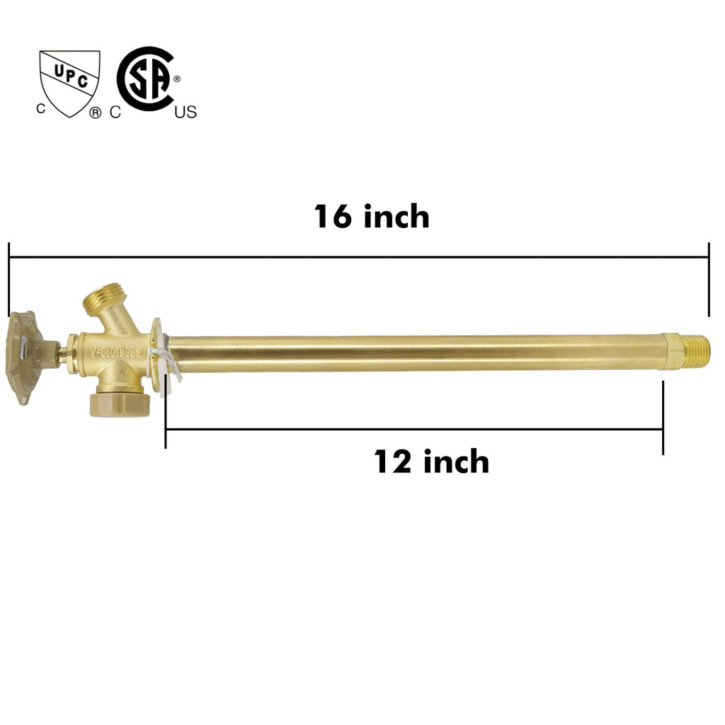 12 Inch Anti-Siphon Frost Free Sillcock Valve Multiturn 1/2 Inch NPT, 3/4 Inch Hose Bibb, Brass Body,Brass Valve 12 inch Length