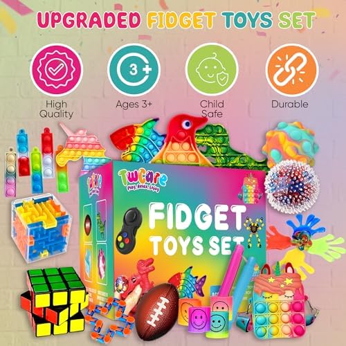 120 Pcs Fidget Toys Pack, Pop Sensory Party Favors Set Gifts for Kids Adults Boy Girl Stocking Stuffers Autistic Bulk Goodie Bag Filler Treasure Box Classroom Prizes School