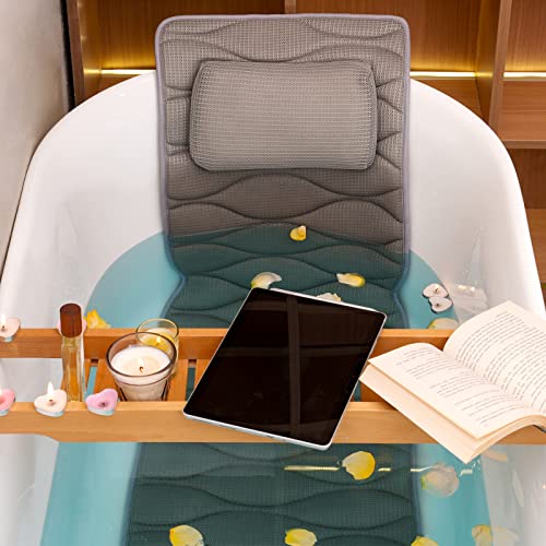 OMYSTYLE Full Body Bath Pillow, Bath Pillows for tub with Mesh Washing Bag & 21 Non-Slip Suction Cups, Spa Bathtub for Head Neck Shoulder and Back Support - 5D Air Mesh & Quick Drying | Gray