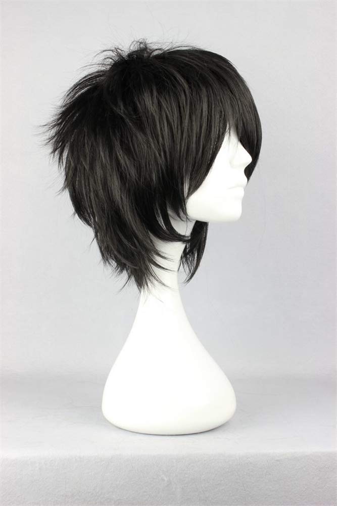 Short Black Cosplay Wig Spiky Fluffy Heat Resistant Synthetic Hair Emo Wig