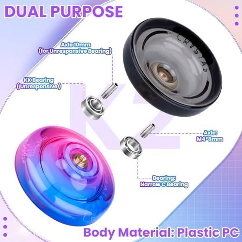 MAGICYOYO K2 Crystal Yoyo 2 Pack, Professional Responsive Yo Yo for Kids Beginner, Dual Purpose Yo yo with Unresponsive Bearing for Advanced +12 Yo-yo Strings+2 Holes Case(Gradient+Black)
