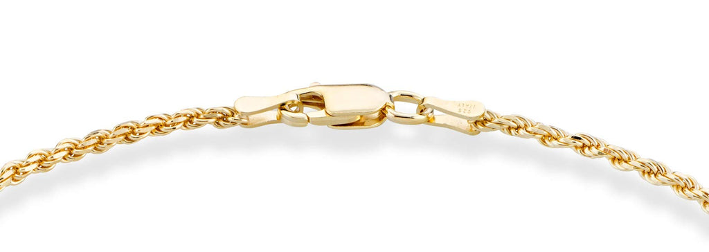 Miabella Italian 18K Gold Plated 925 Sterling Silver Italian 2mm, 3mm Braided Rope Chain Bracelet for Men Women, Made in Italy (2mm - Length 7.5 Inches)