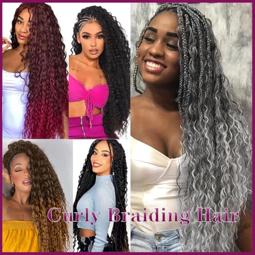 3packs 30 Inch Soft Curly Braiding Hair,Ocean Wave Crochet Hair for Black Women,Deep Wave Braiding Hair for Boho Braids (350#, 30 inch (pack of 3))
