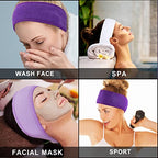 Whaline Spa Facial Headband Make Up Wrap Head Terry Cloth Headband Adjustable Towel Band for Face Washing Shower Facial Cover, 3 Pieces (White, Purple, Dark Purple)
