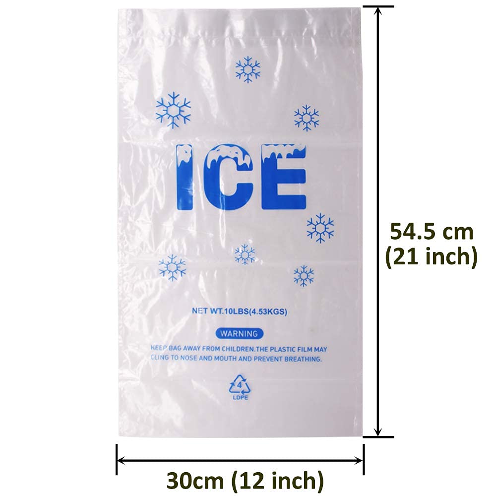 Belinlen 100 PACK 10 lb. Plastic Drawstring Ice Bags 12" x 21" Heavy-Duty