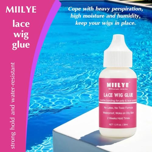 MIILYE Lace Glue for Wigs, Strong Hold Wig Glue for Front Lace Wig, Waterproof Sweat Proof Lace Front Wig Glue Bond Glue for Lace Wigs, Invisible Hair Glue for Wigs Bonding Adhesive, White