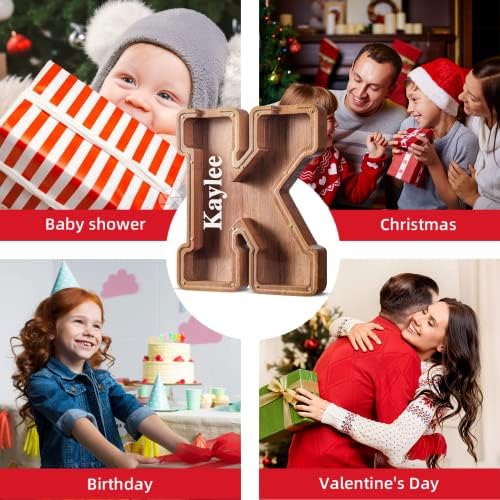 Summidate Customized Name Extra Large Wooden Piggy Bank for Kids Boys Girls Alphabets Letter A-Z Coins Bills Money Change Saving Box Clear Cover (Laser Engraved) Educational Toys 12"- Letter Q