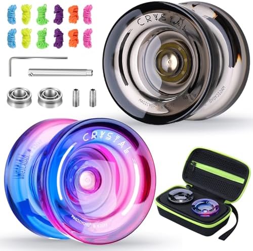 MAGICYOYO K2 Crystal Yoyo 2 Pack, Professional Responsive Yo Yo for Kids Beginner, Dual Purpose Yo yo with Unresponsive Bearing for Advanced +12 Yo-yo Strings+2 Holes Case(Gradient+Black)
