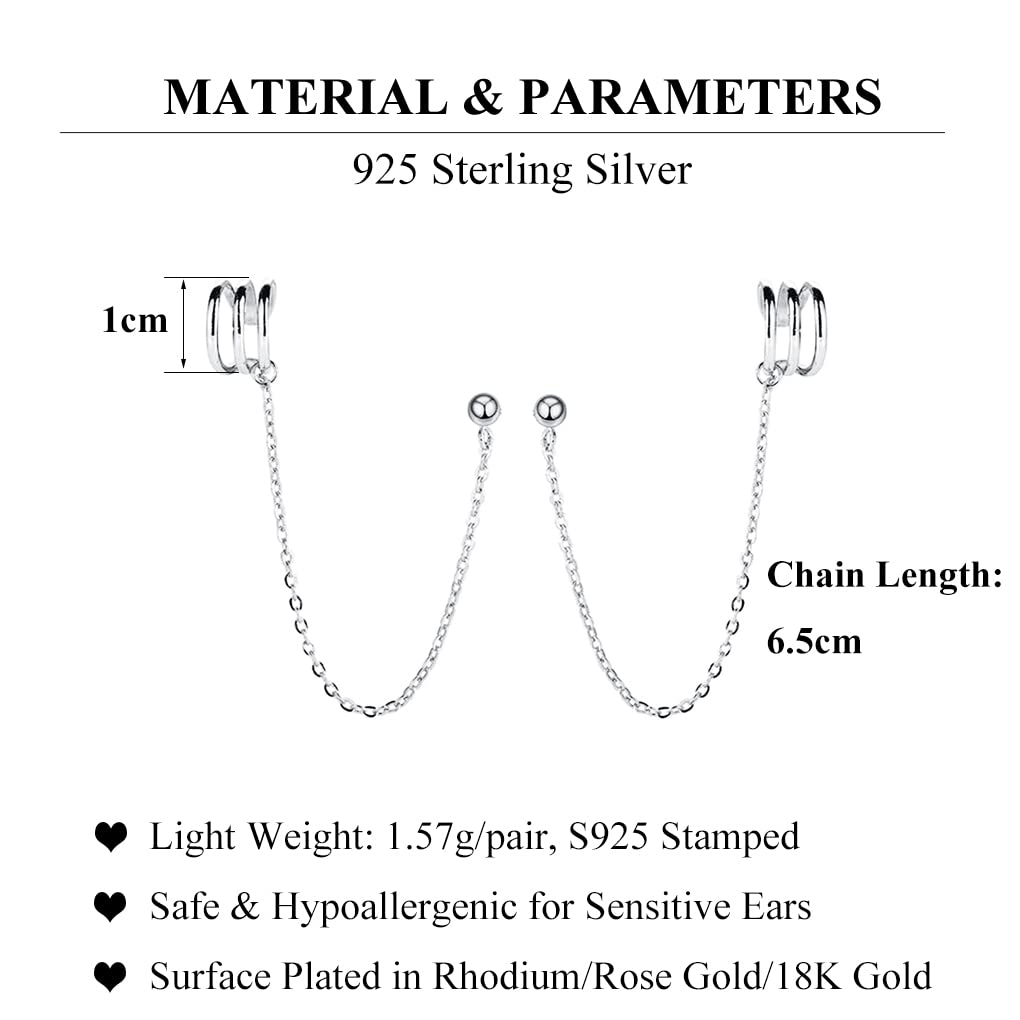 SLUYNZ 925 Sterling Silver Cuff Earrings Chain for Women Crawler Earrings Studs (A-Silver)
