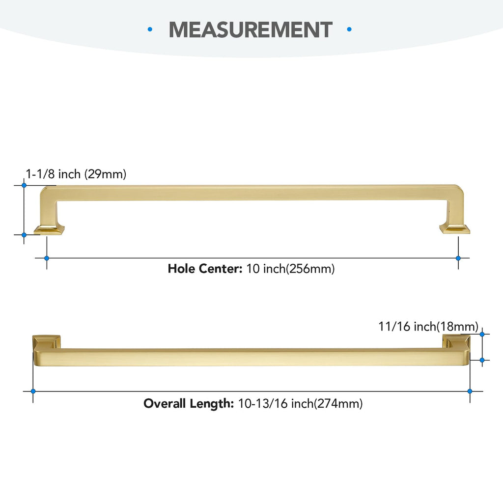 HOME EDIT 5 Pack 10 Inch Brushed Gold Cabinet Handles Solid Zinc Alloy Pulls for Kitchen Cupboard & Drawer Hardware