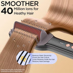 Hair Straightener Brush, Negative Ion Flat Iron & Straightening Comb 2 in 1 with Convenient Comb, Fast Heating, Anti-Scalding, 30s Fast Heating, 5 Temp Settings 284℉ - 392℉ (Gray)