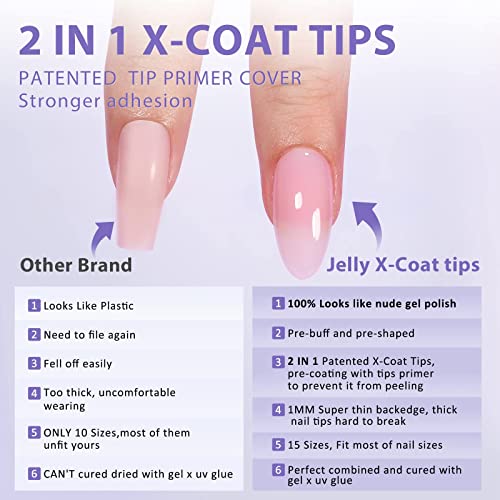 BTArtbox XCOATTIPS Natural Nail Tips - Medium Almond Press On Nails Pink, Long Lasting Soft Gel Nails False Nail, Soak Off Acrylic Fake Nails Extensions for Nail Art DIY Women