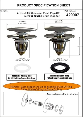 Artiwell Universal Bathroom Sink Drain Stopper, Fits Most Pop-Up Drains for Vessel Sink Lavatory Vanity, Sink Drain Strainer with Detachable Hair Catcher, Tested by Plumber in US (Brushed Nickel)