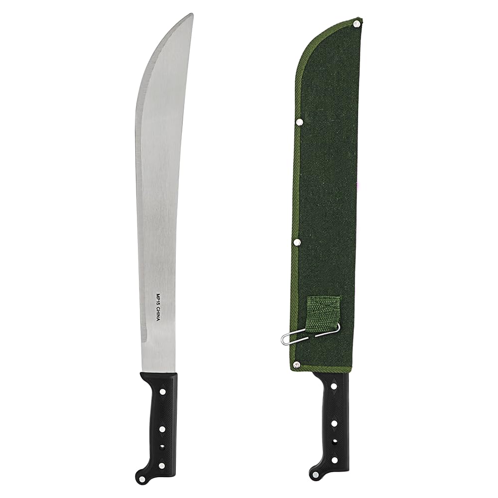 Zenport MP15 Machete Carbon Steel Blade PVC Handle Includes Sheath, 15", Green
