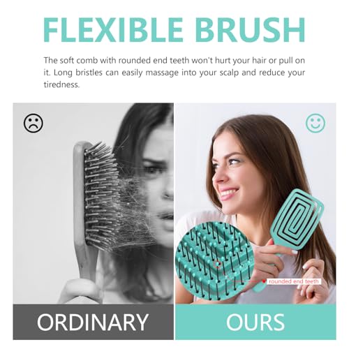 Detangling Brush, Dry and Wet Vented Detangler Hair Brush for Women and Men, Professional Paddle Curved Styling Hairbrush with 4 Randomly Coloured Hair Clips(Black, Pink or Green), Green