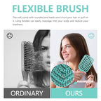 Detangling Brush, Dry and Wet Vented Detangler Hair Brush for Women and Men, Professional Paddle Curved Styling Hairbrush with 4 Randomly Coloured Hair Clips(Black, Pink or Green), Green