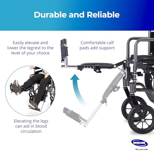 Invacare Wheelchair Elevating Legrest with Padded Calf Support, Footrest with Swing Away Function, Adjustable Length and Aluminum Footplate, Tool-Free Installation, Designed for Invacare Wheelchair