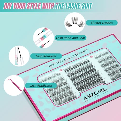 Diy Lash Extension Kit Eyelash Clusters Individual Lashes Extensions Kits With Cluster Lashes Wispy,Lash Bond & Seal,Eyelashes Remover And Applicator at Home Lash Extensions Kit(ASA,D-Mix8-16mm kit)