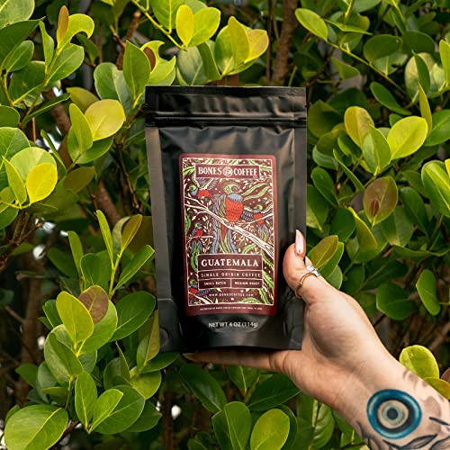 Bones Coffee Company New World Tour Gift Set Samples Pack with Coffee Mug Medium Roast Whole Bean Low Acid Flavored Coffee Beans (4 oz, Pack of 5)