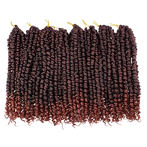 Leeven 8 Packs 10 Inch Ombre Ginger Passion Twist Hair for Women Copper Red Bomb Pre Twisted Water Wave Crochet Braids Hair Pre Looped Curly Bohemian Synthetic Braiding Hair Extensions 12 Strands/Pack