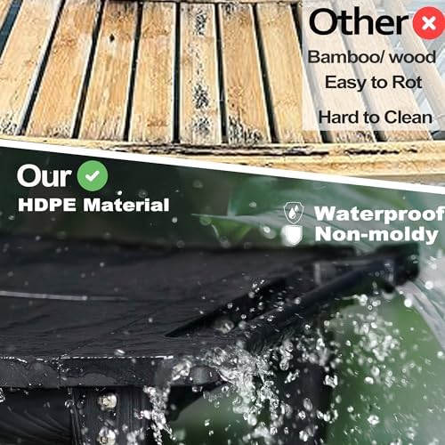 Y&M 2-Tier Bathroom Shower Bench with Waterproof Storage Shelf, HDPE Towel & Shower Head Shelves Curved Seat, Small Tub Chair for Shaving Legs Foot Stool, Bath, Spa, Indoor or Outdoor Use, Black