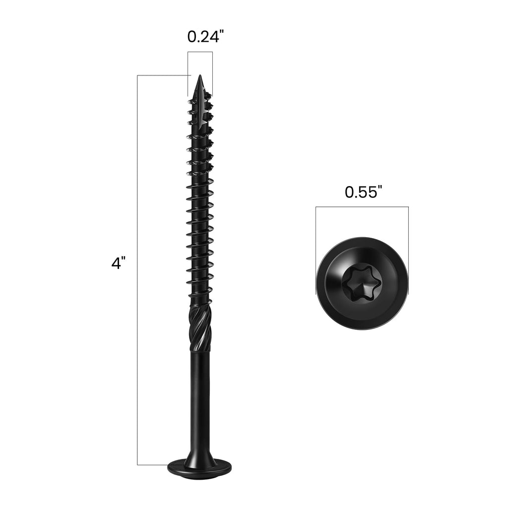 BNUOK Lag Screws #14 x 4 Inch, (1lb, 29pcs) Heavy Duty Construction Structural Exterior Wood Timber Screws, Torx Drive Washer Head Rust Resistant Black Epoxy Coated, with T30 Star Bit
