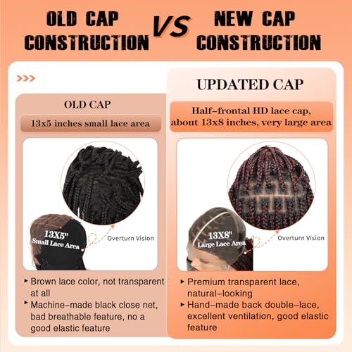 Brinbea 13x8 HD Lace Front Braided Wigs Box Braid Wig with Baby Hair Knotless Boho Braided Wigs for Women Long Burgundy Human Hair Blended Braids Wig 36 Inch
