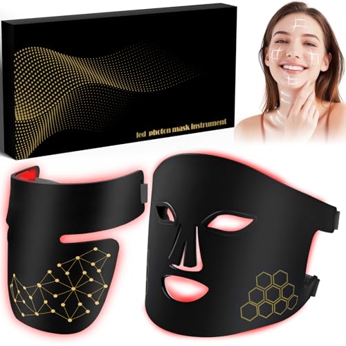 Red Light Therapy for Face and Neck, Infrared LED Mask Light Therapy 4 Light Waves with 850nm Near Infrared, Portable Rechargeable Red Light Therapy Mask Skincare Device for Facial Rejuvenation